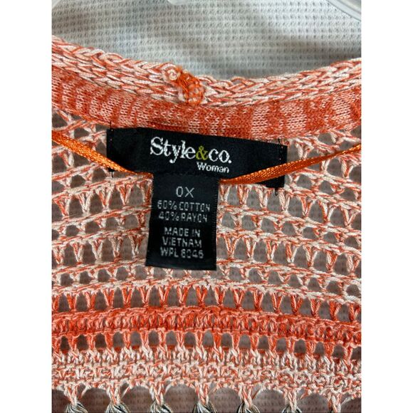 Style & Co Coral Striped Open Knit Cardigan Women’s 0X Cotton Blend Boho Sweater - Picture 3 of 11